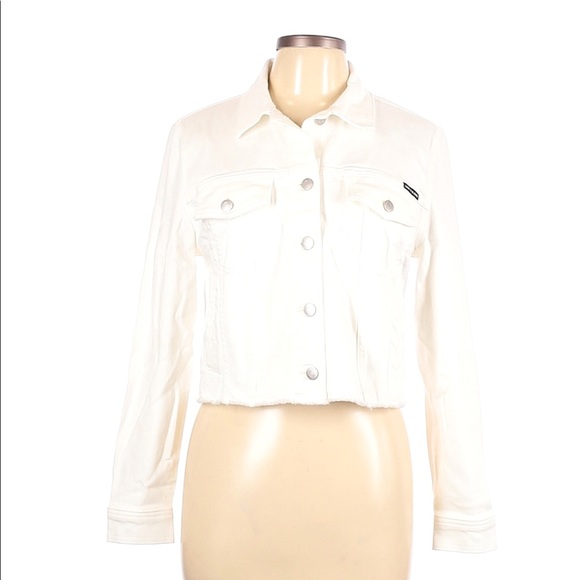 CALVIN KLEIN White Drop Shoulder Denim Jean Jacket - Picture 6 of 8